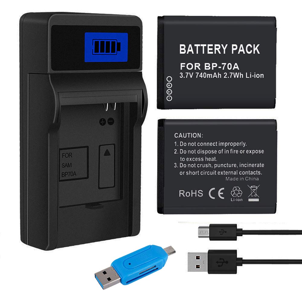 CITYORK (Paquete de 2) BP-70A Batería de Repuesto y Cargador para Samsung DV150F ES65 ES67 ES70 ES80 MV800 PL20 PL80 PL120 PL170 PL200 SL605 SL630 ST65 ST95 ST66 ST76 ST80 ST90 ST100 ST6500 BP-70A