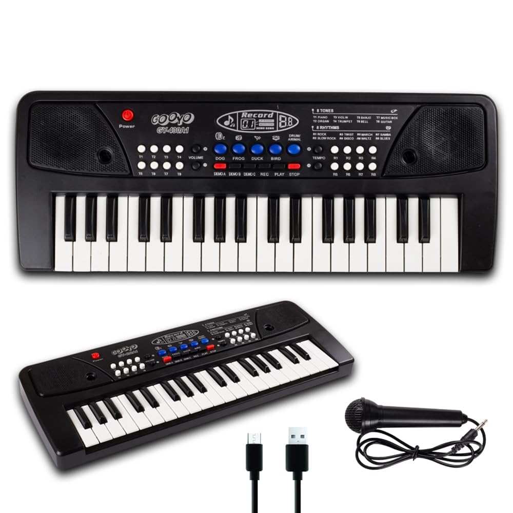 GY-430A1 Portable Musical Piano Keyboard with Microphone |37 Keys, 8 Rhythms, 8 Tones with 6 In-Built Demos & Song Record Feature|Black Color, Dual Power Supply Source: Micro USB Cable Included-image-9