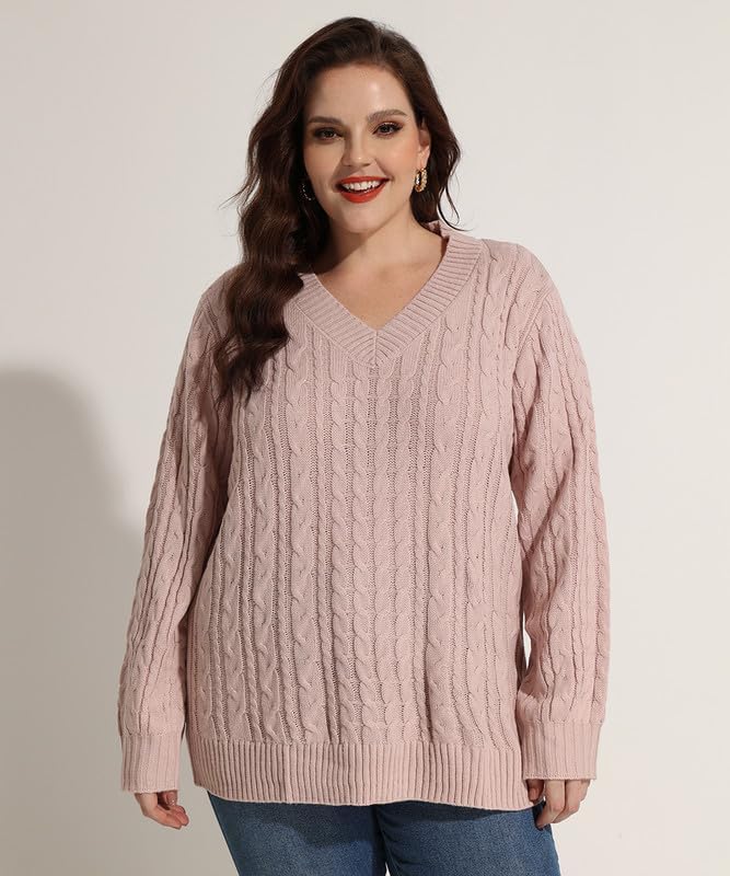 Image of TIYOMI Plus Size Sweaters for Women 2025 Long Sleeve Pullover Sweaters V Neck Casual Fall Tops Loose Winter Knit Sweater
