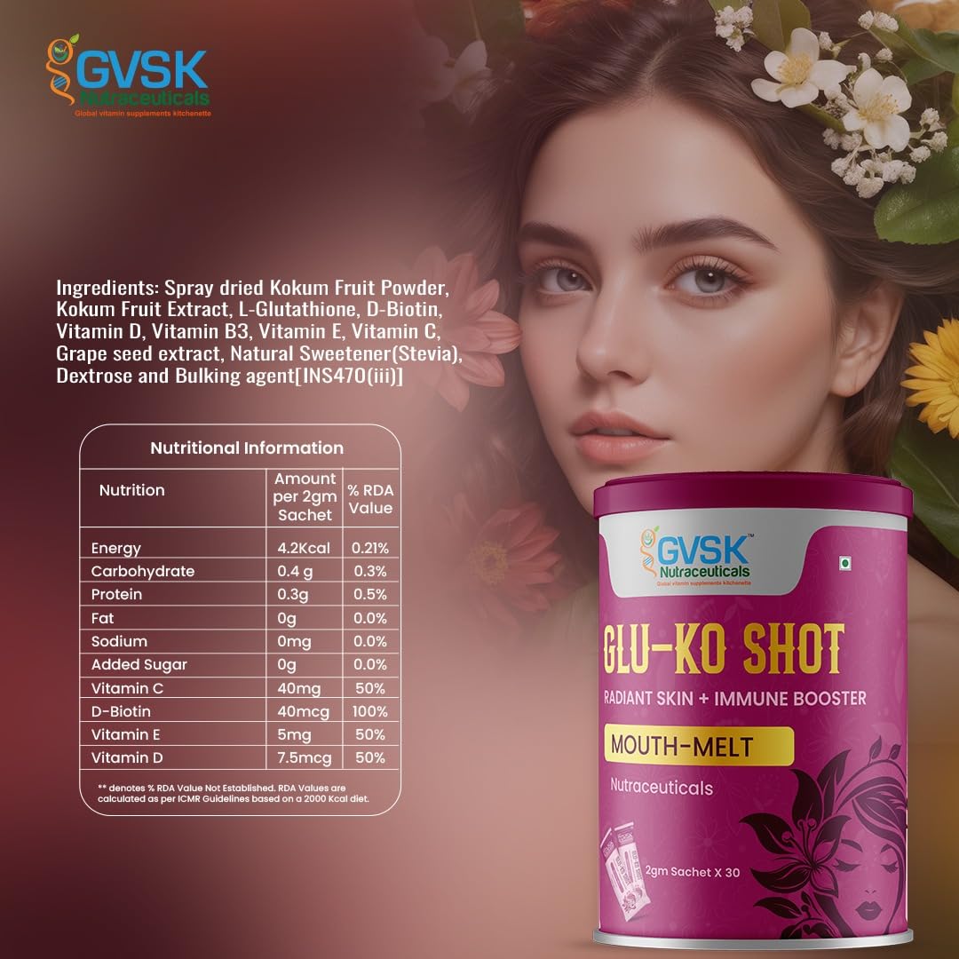 GVSK Nutraceuticals Glu-Ko Shot, Radiant Skin + Immune Booster, Mouth-Melt Sachets 2