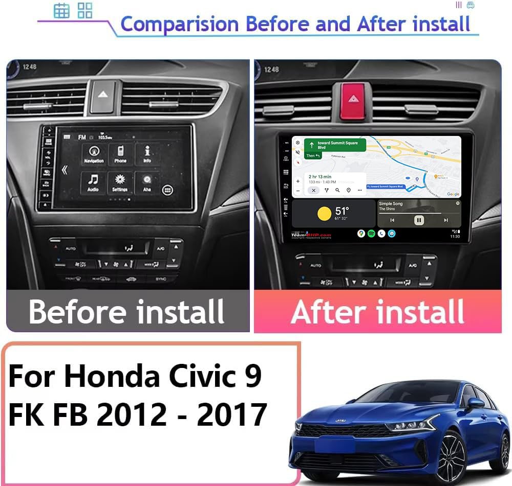 [6GB+128GB] Android 16 2 DIN Autoradio para Honda Civic 9 FK FB 2012-2017-[Integrado CarPlay/Android Auto/DSP/Mirror Link/GPS Navi/Bluetooth 5.0/AHD Cámara]-IPS 9" Touch Screen