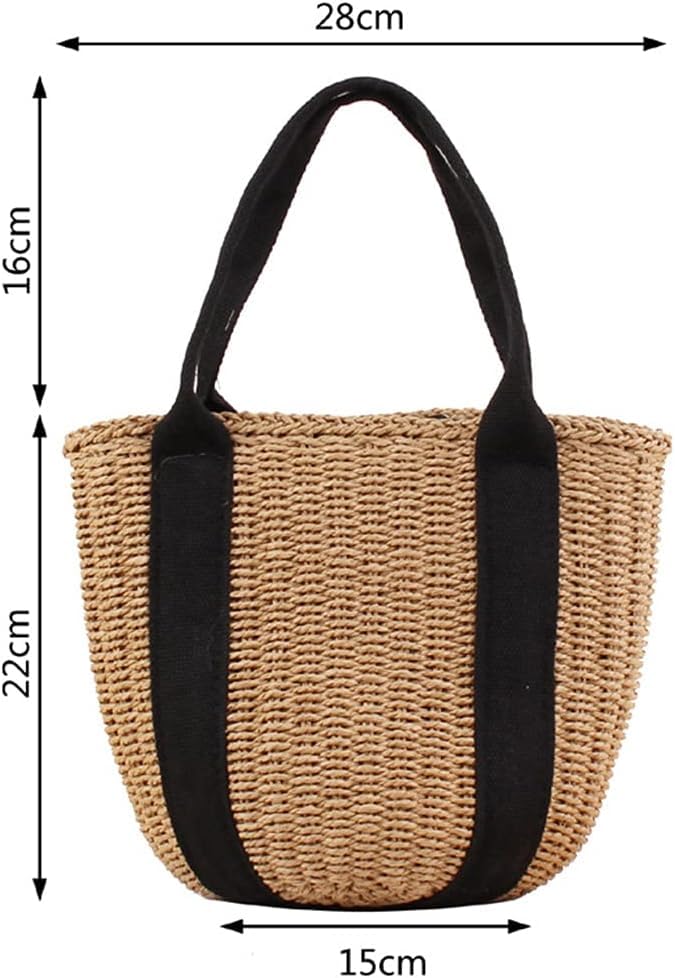 Bolso de paja natural estilo rústico trenzado miniatura 4