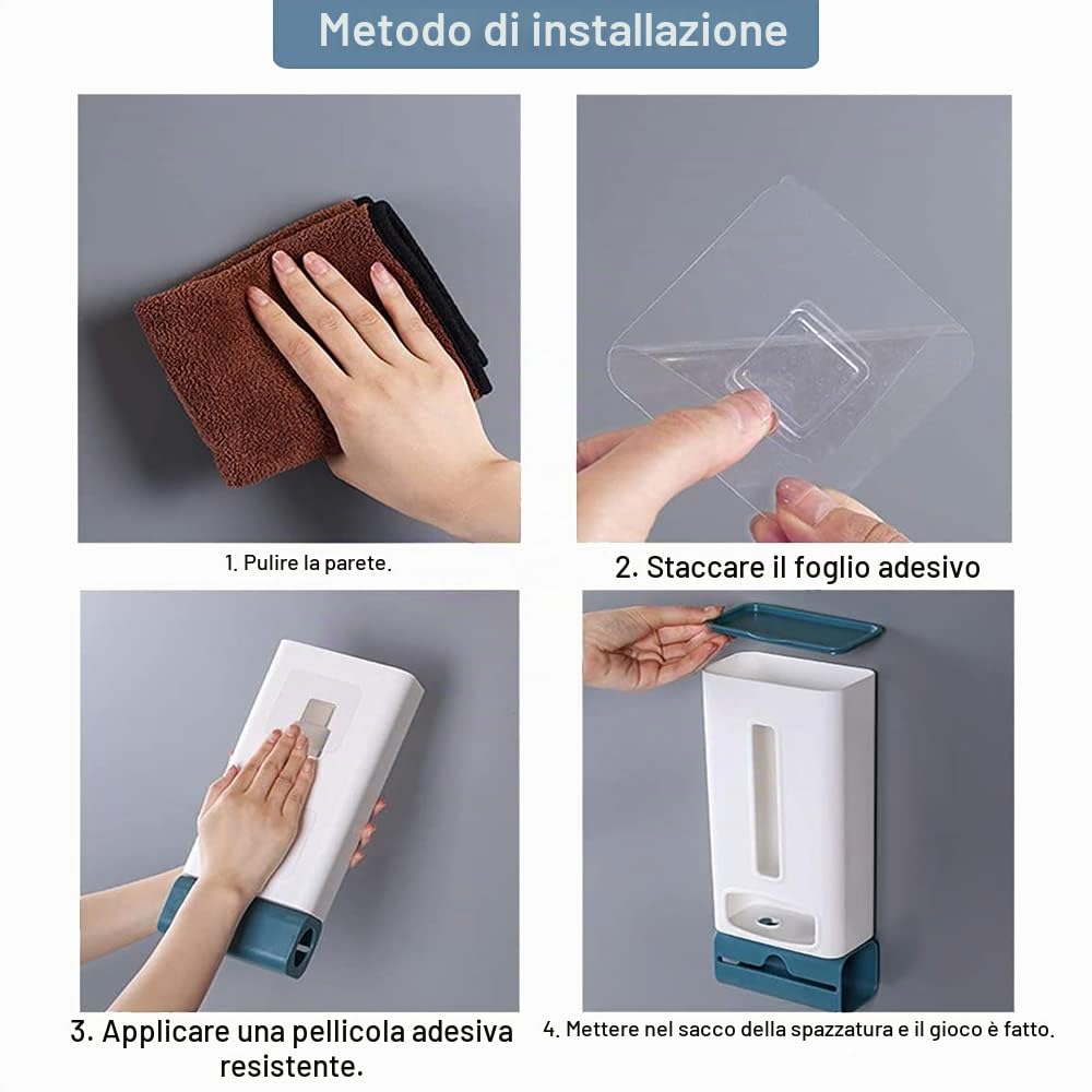 Distributore di Sacchetti per la Spazzatura, Montaggio a Parete, Grande Capacità, per Cucina, Ufficio, Blu Scuro