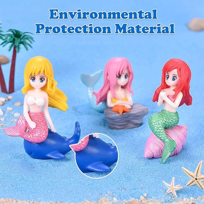 Image of Scroll Store Cute 2PCs Mermaid Toy for Aquarium Fish Tank, Terrarium, Cake, DIY and Home Decorations | Multipurpose Decoration Toy (Any 2pcs of Mermaid Toy)