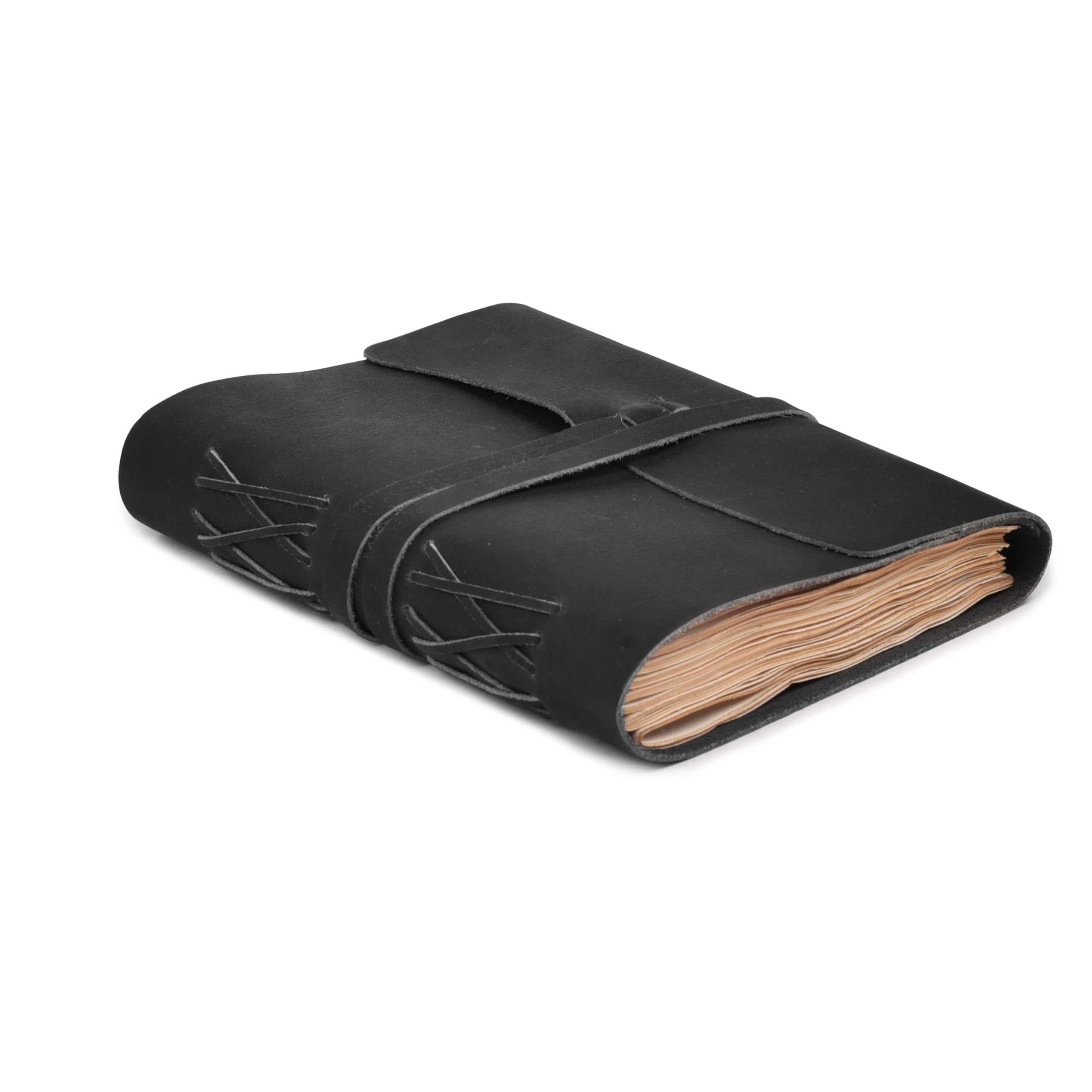 LEATHER VILLAGE Lined Paper Leather Bound Journal-260 Pages, Black, 6 X 4 Inches (A6) - Book of Shadows - Writing Notebook, Daily Notepad, Travel Diary For Women/Men