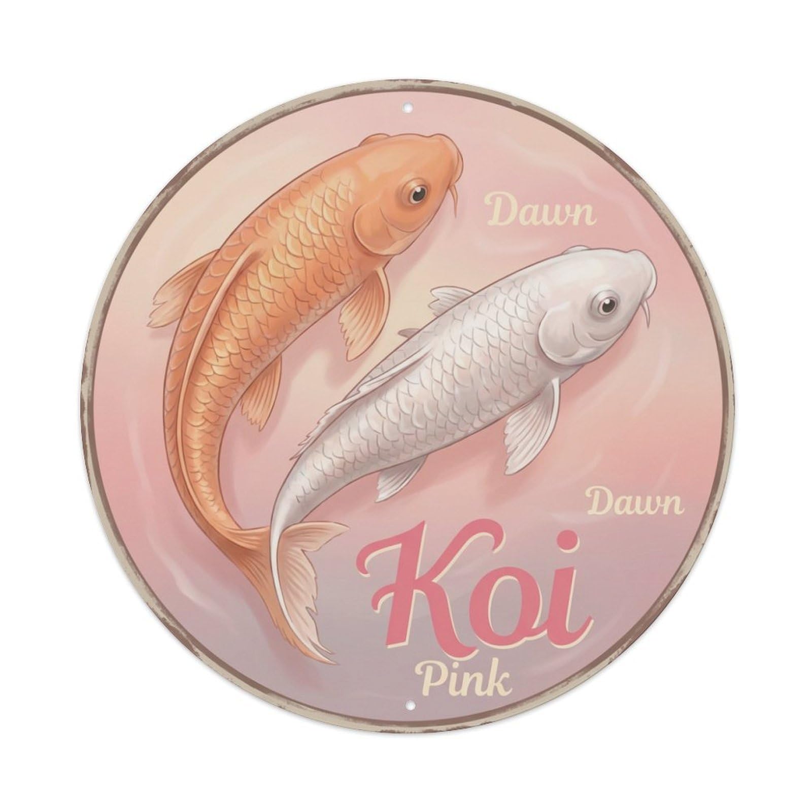 Koi Fish Dawn Pink Waters Soft Morning Gentle Fresh Metal Tin Sign