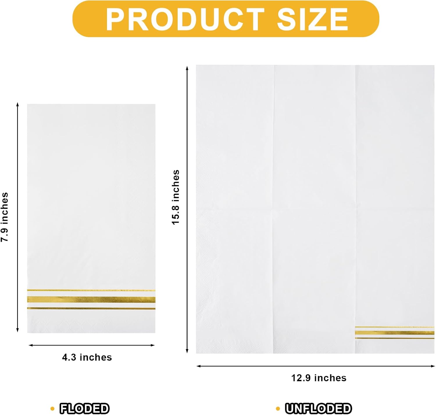 200 Gold Trim Lined Paper Napkins Elegant Dinner Napkins, 3 Ply White and Gold Foil Guest Napkins Disposable Hand Towels for Bathroom Wedding Anniversary Bridal Baby Shower Birthday Party