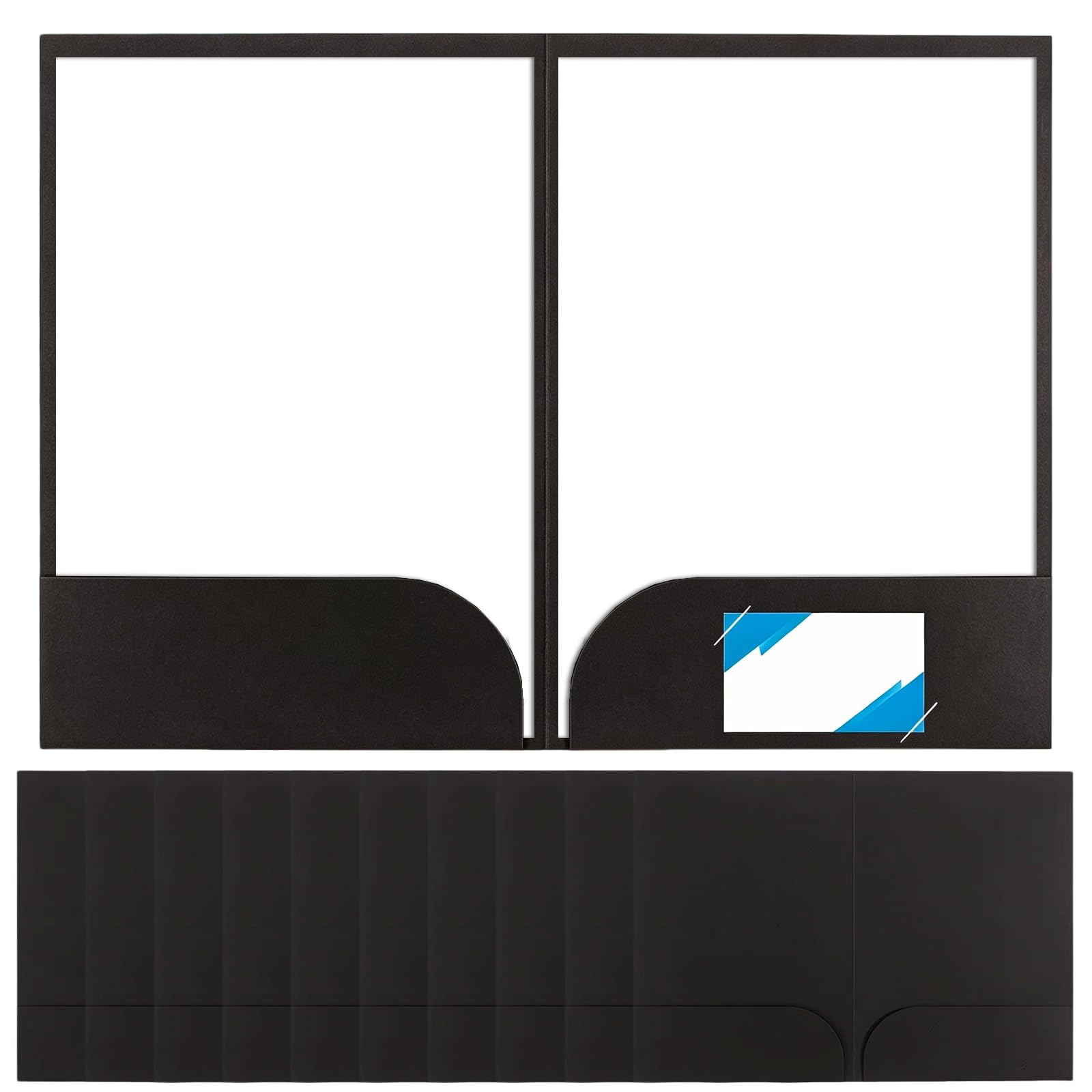 TENGWA 10 PCS Kraft Paper File Folders A4 Document File Folder Black A4 Document Holder with Business Card Slot Double Pockets for Office School for Meetings and Reports