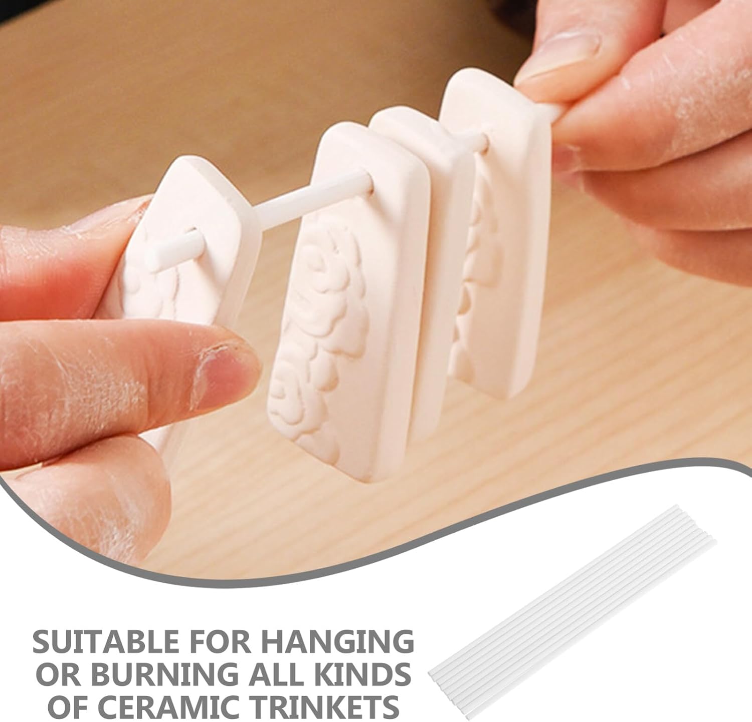 HEMOTON 10pcs Pendant Sculpture Tool Burn Sticks Ceramic Jewelry Porcelain Bead Pendant Hanging Burning Bracket Reusable Kiln Tools Stick Kiln Rod for Porcelain Bead Jewelry Pendant 10cm