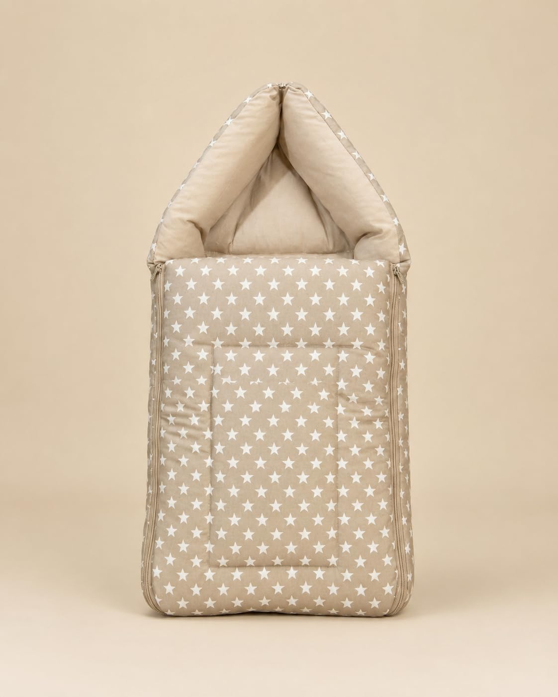 Sand Star Baby Carry Nest Cum Bed | 100% Cotton Sleeping Bag with Zip Closure | Portable Newborn Bedding for 0-6 Months | Beige Stars Print-picture-11