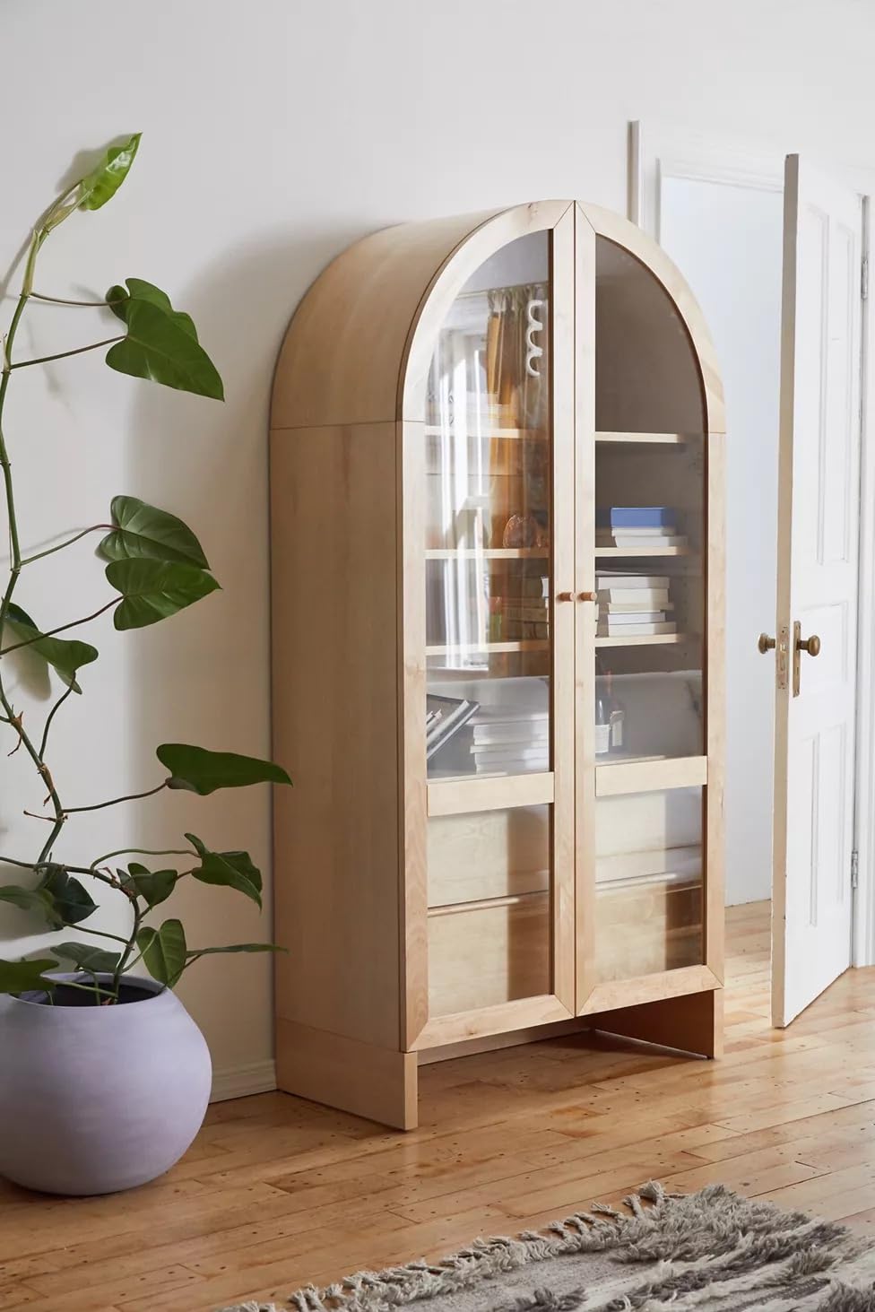 Wooden Bookcase with Arched Top | Solid Wood Bookshelf & Display Cabinet for Living Room, Study & Office | Natural Finish