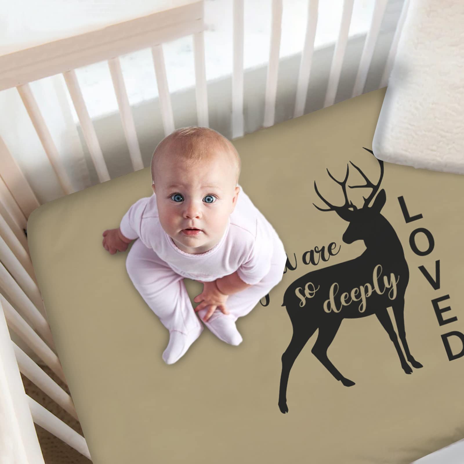 Munific Crib Bedding Set For Boys, Custom Baby Sets With Name, Woodland Theme Nursery, 2 Piece, Deer Plaid Army Green, Fitted Sheet Boy