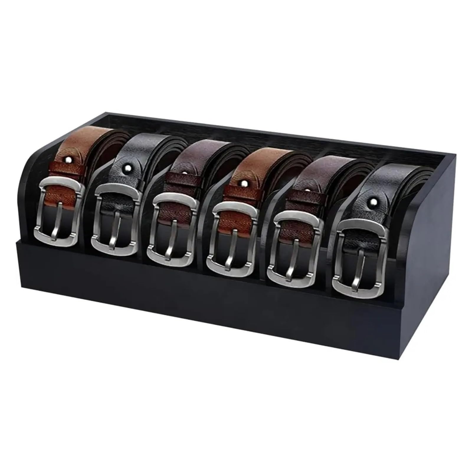 Belt Organizer Belt Organizer, 6 Compartments for Closet and Drawer, Bamboo Display Case for Tie and