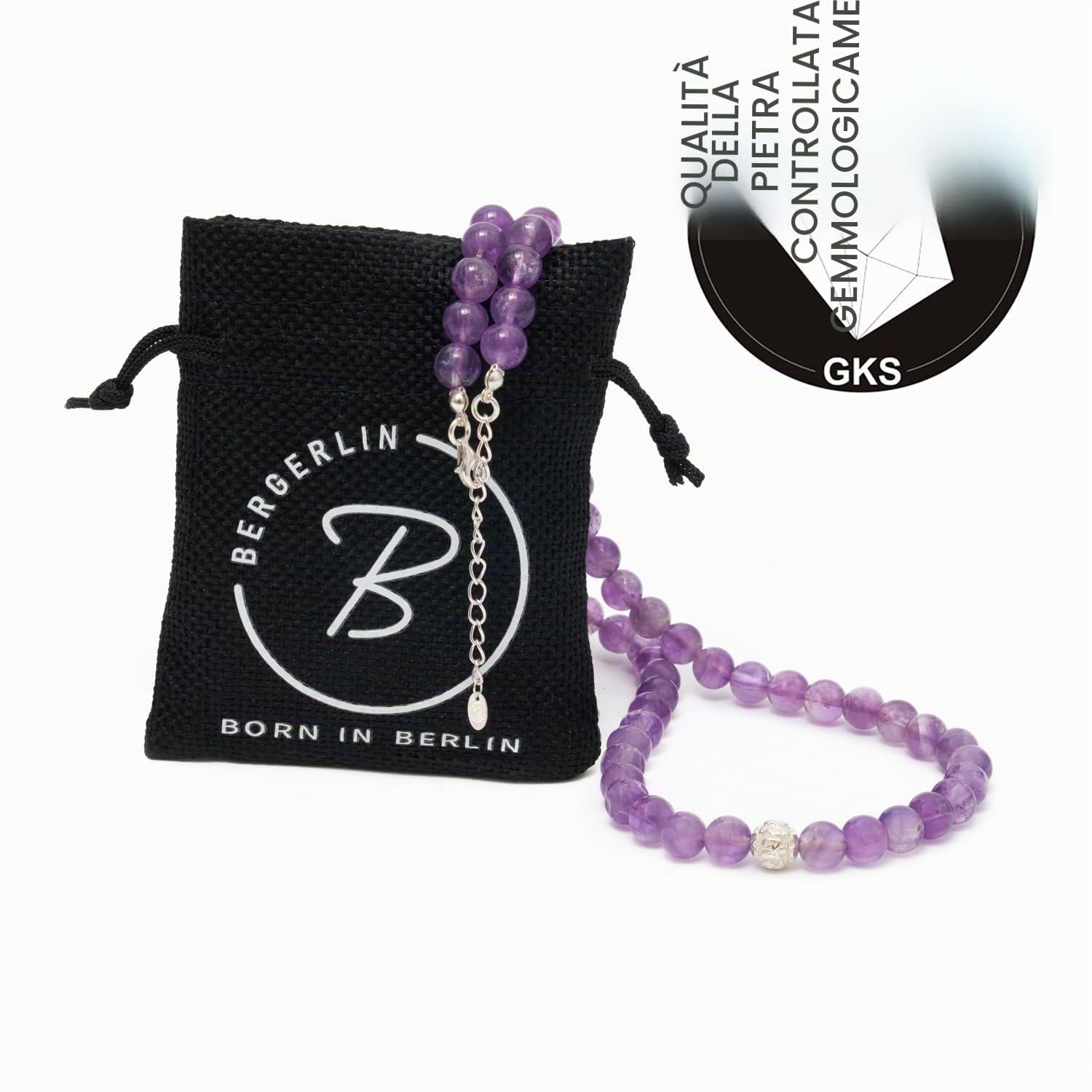 BERGERLIN Collana di perle di vera pietra naturale con perla in argento sterling 925 - Collana con chiusura e certificazione di autenticità