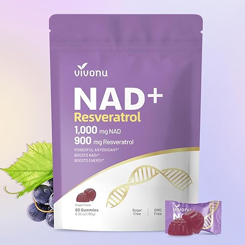 Suplemento NAD, gomitas de resveratrol NAD+, 60 unidades, ultra puras orgánicas - absorción mejorada - con 1000 mg de NAD y 900 mg de resveratrol