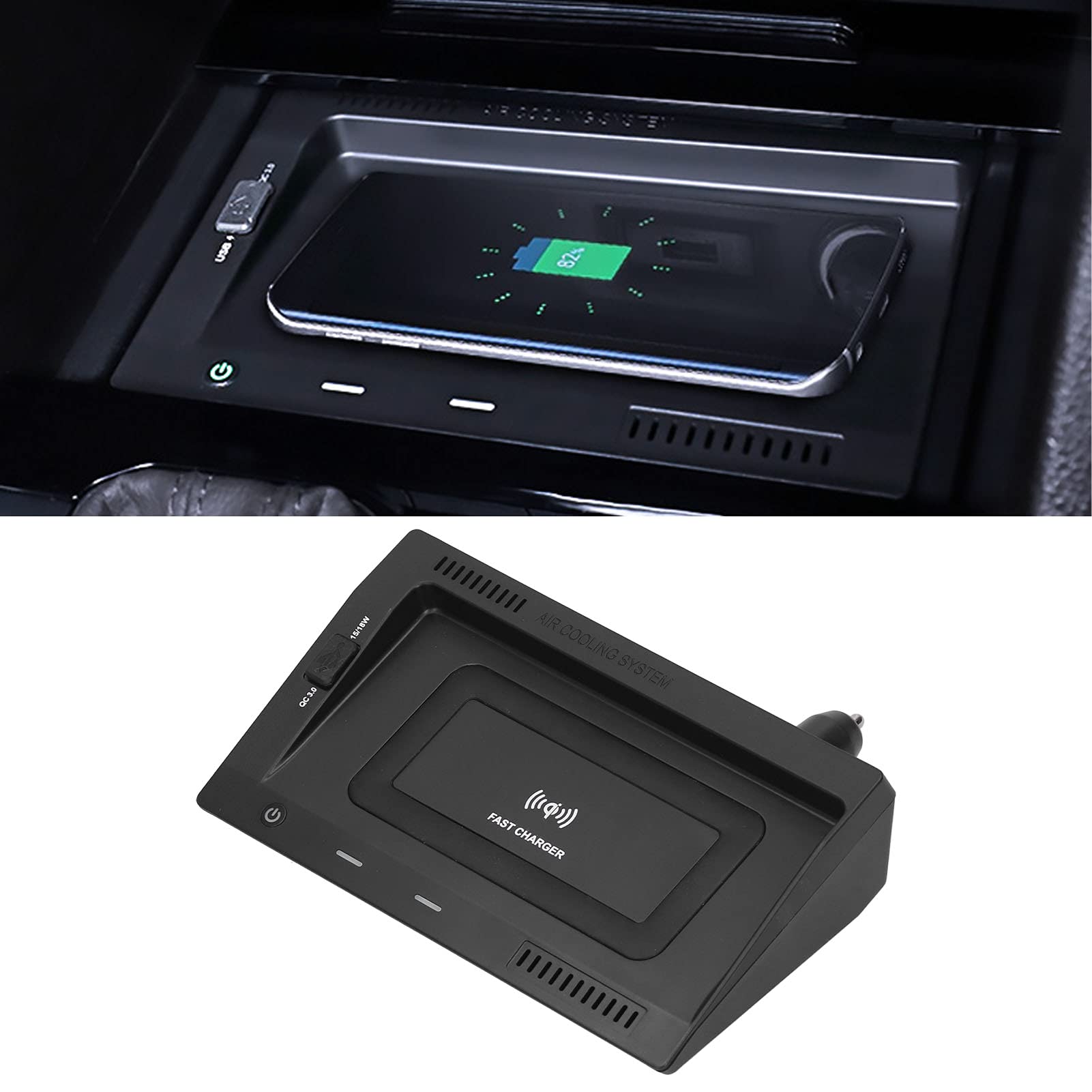 Bezprzewodowa ładowarka samochodowa 15 W i uchwyt na telefon komórkowy z portem USB QC3.0 18 W, podstawka do szybkiego ładowania Qi do pojazdów, automatyczna ochrona akumulatora,