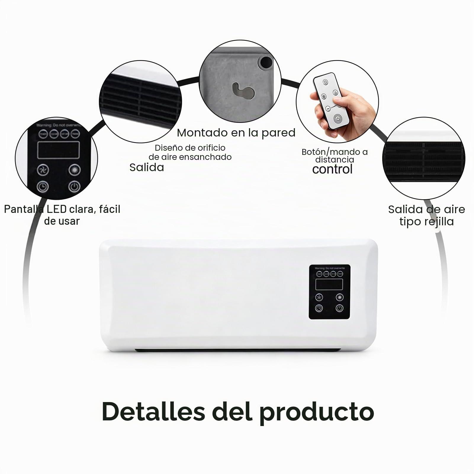 Acondicionador de Aire de Pared, 42x18x12cm, Ventilador Dual de Enfriamiento y Calefacción, Funcionamiento Silencioso, Diseño Ahorro de Espacio para Dormitorio Baño (Estándar UK Blanco)
