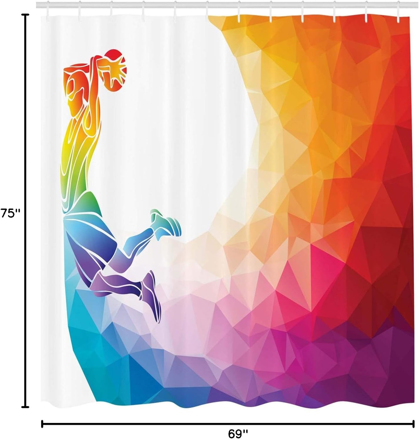 Ambesonne Basketball Shower Curtain, Rainbow Colored Vivid Theme a Player Sports Man Jumps Scoring Print, Cloth Fabric Bathroom Decor Set with Hooks, 69" W x 75" L, Magenta Orange