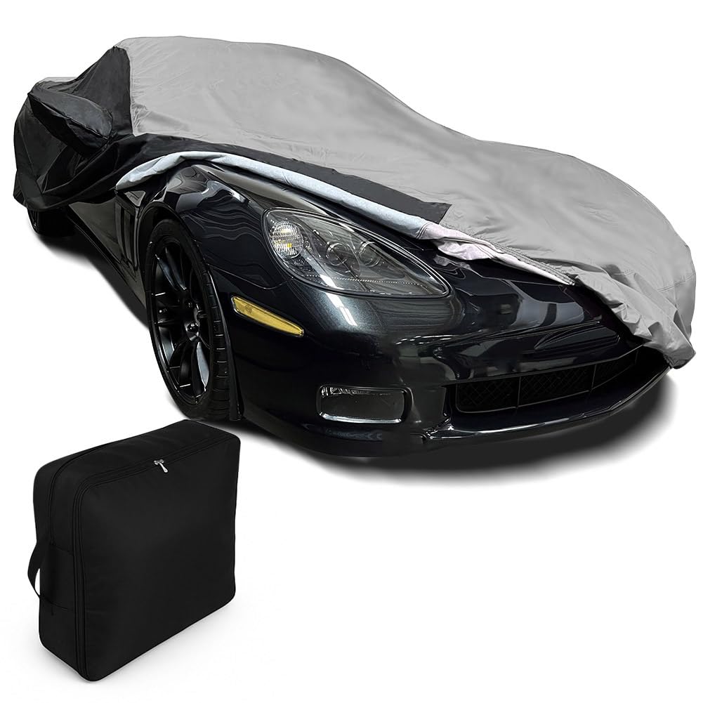 C6 Corvette Car Cover - Custom Fit Outdoor/Indoor Protection Ultraguard Plus 300 Denier Water Resistant for 2005-2013 C6, Z06, ZR1, Grand Sport Corvettes (Gray/Black)