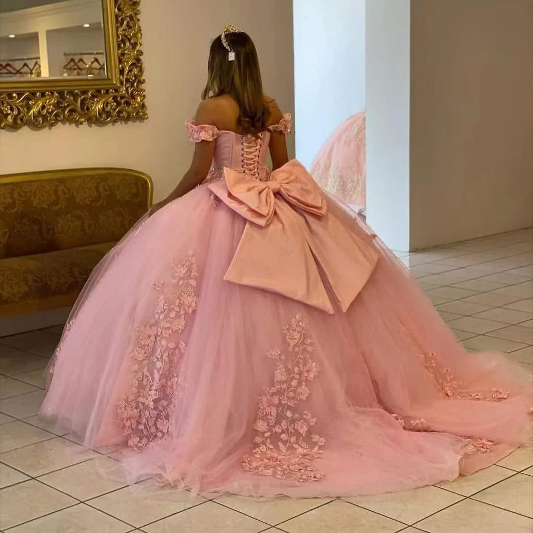 Quinceanera Dresses Ball Gowns Lace Off Shoulder Prom Dresses 3D Flower Puffy Sweet 15 16 Dresses for Women