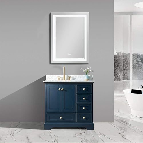 Miniatura 5 de MIRUO Espejo de baño LED de 36 x 28 pulgadas espejo de tocador montado en la pared con luces espejo iluminado espejo de tocador LED regulable