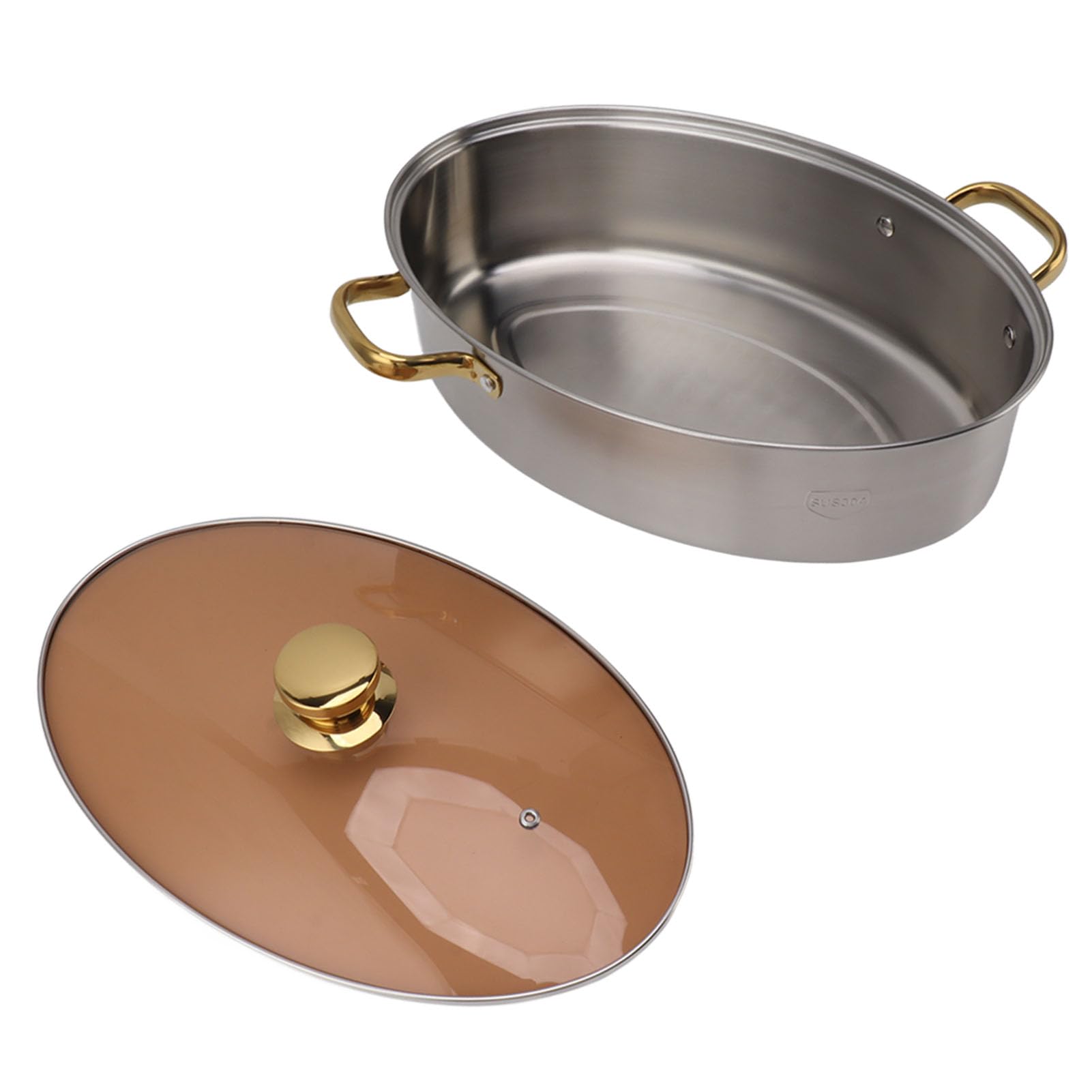 Ejoyous Pentola A Vapore Per Pesce, Pentola A Vapore Ovale Per Frutti Di Mare In Acciaio Inossidabile 304 Con Coperchio In Vetro, Piatto Per Pesce In Ceramica E Griglia, Pentole Multiuso Per
