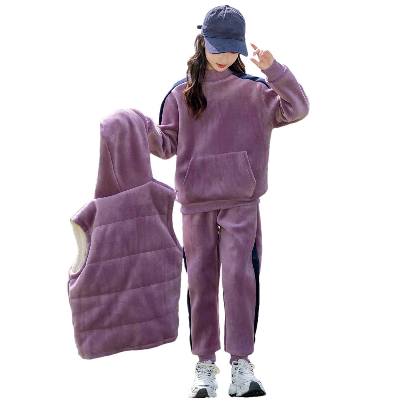 amropi Jogging Tuta Ragazze Felpa Con Cappuccio + Gilet + Pantaloni 3 PCS Set Completo per 3-13 anni
