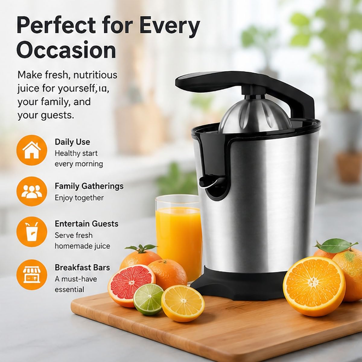 Exprimidor de cítricos eléctrico, exprimidor de jugo de acero inoxidable de 400 ml, exprimidor compacto para jugo fresco de naranja, limón, lima y pomelo en casa