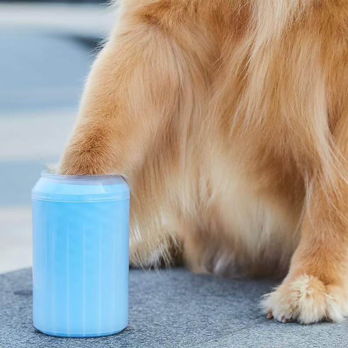 Limpiador portátil de silicona suave para patas de mascotas con cepillo, eliminación de suciedad pesada para perros y gatos, taza higiénica de lavado de patas, azul, M