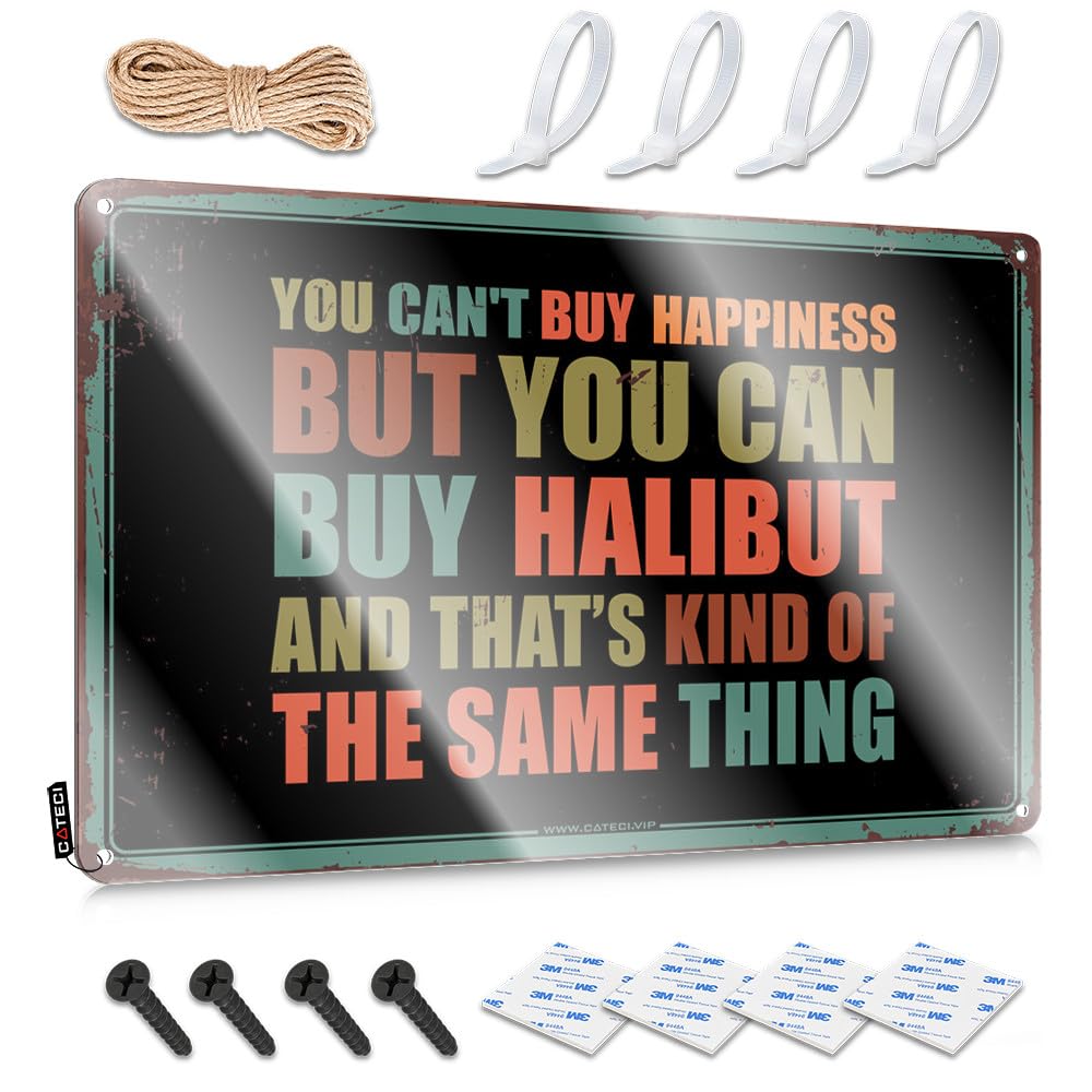 Summer Decor Funny Wall Signs | You Can't Buy Happiness But You Can Buy Halibut Cool Decorative Wall Art Ready To Hang For Camping(30X40CM)
