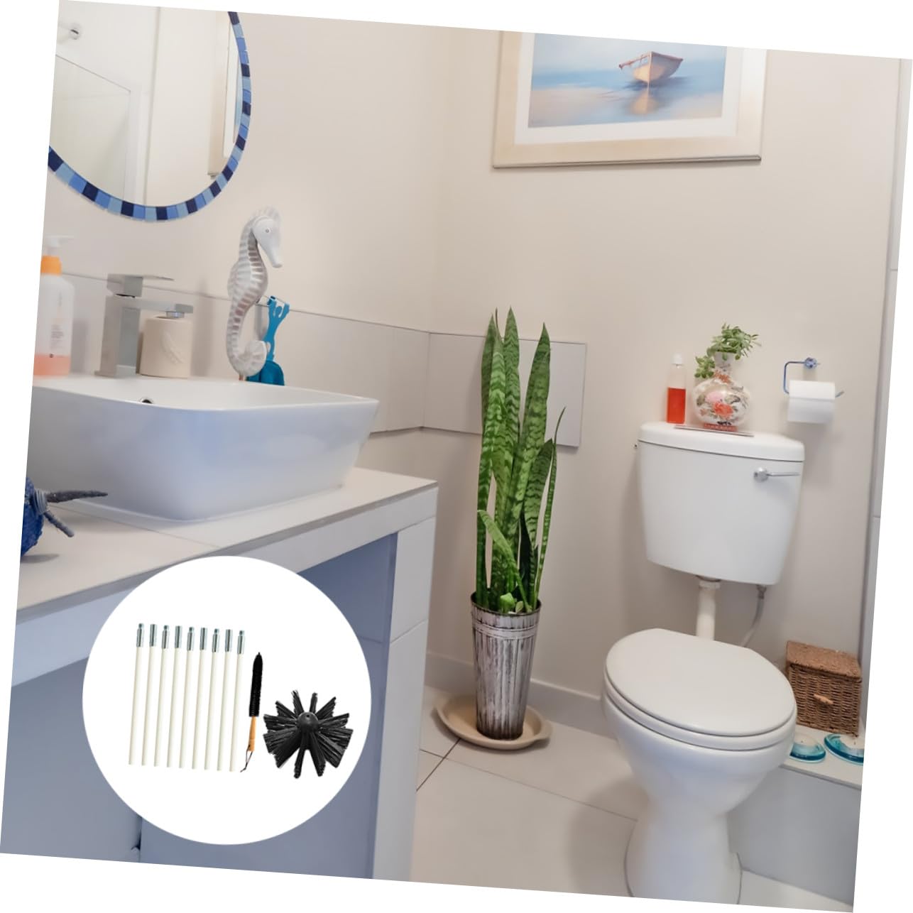 KOMBIUDA Scovolino Canne Fumarie in Nylon Manico e Aste Flessibili in Ferro per Pulizia Condotti e Rimozione Lanugine Set 9 Pezzi Nero per Ventilazione e Cappa