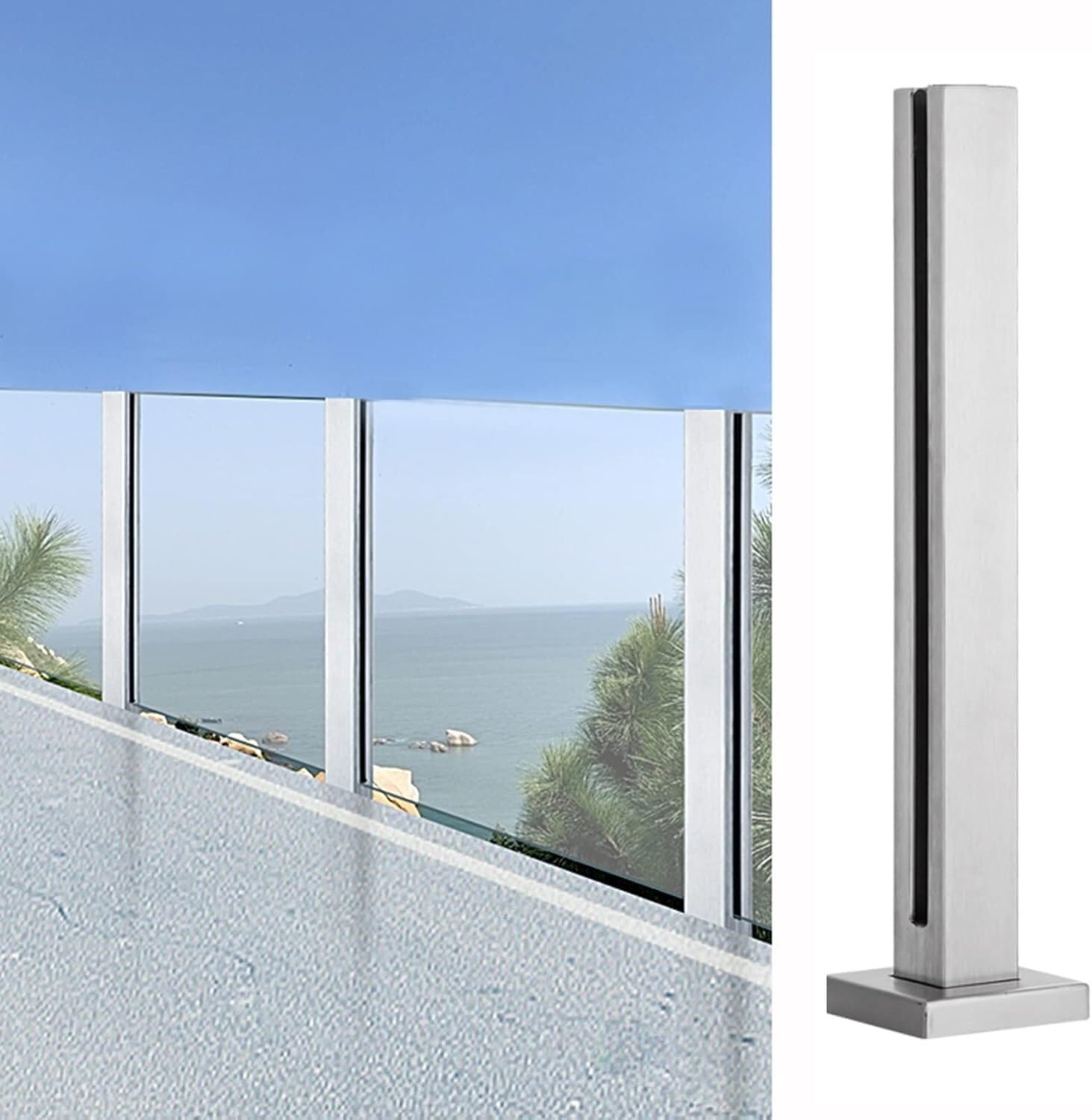 ZCX Paletto per Ringhiera Ringhiera in Vetro, pilastro di Supporto for balaustra in Acciaio Inossidabile for terrazza, Balcone, Piscina, Scale Acciaio Inossidabile(End Post,105cm/41.3 in)