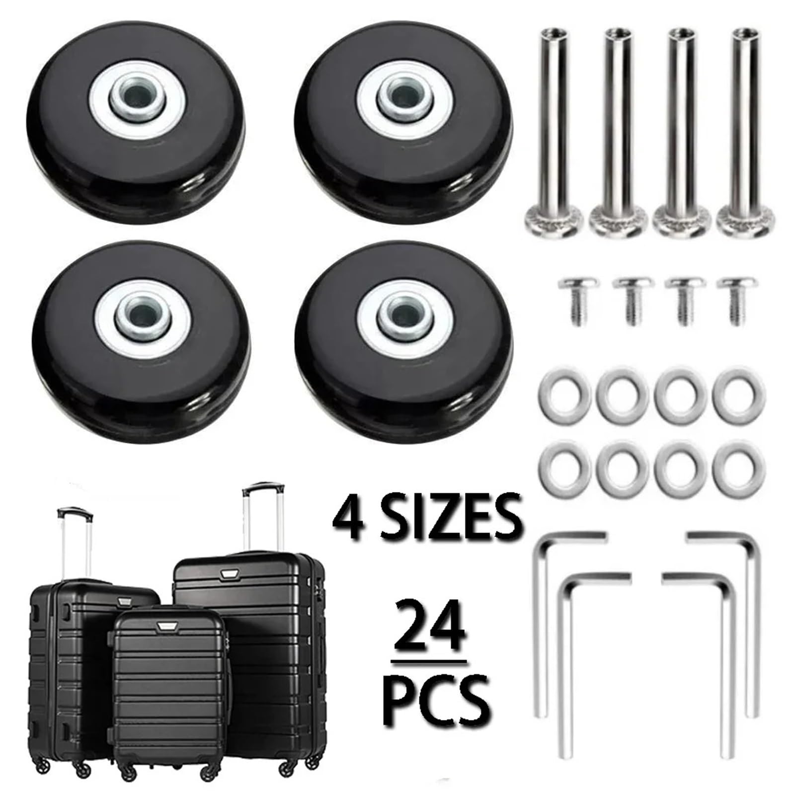 Ruedas para Maletas Kit De Reparación Y Reemplazo Ruedas Silenciosas For Maletas: Ejes 40 Mm/50 Mm/60 Mm Diámetro Universales(80mm-24mm-4 Wheels)