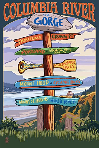 Lantern Press Columbia River Gorge, Oregon, Destinations Sign (12x18 Wall Art Poster, Room Decor)