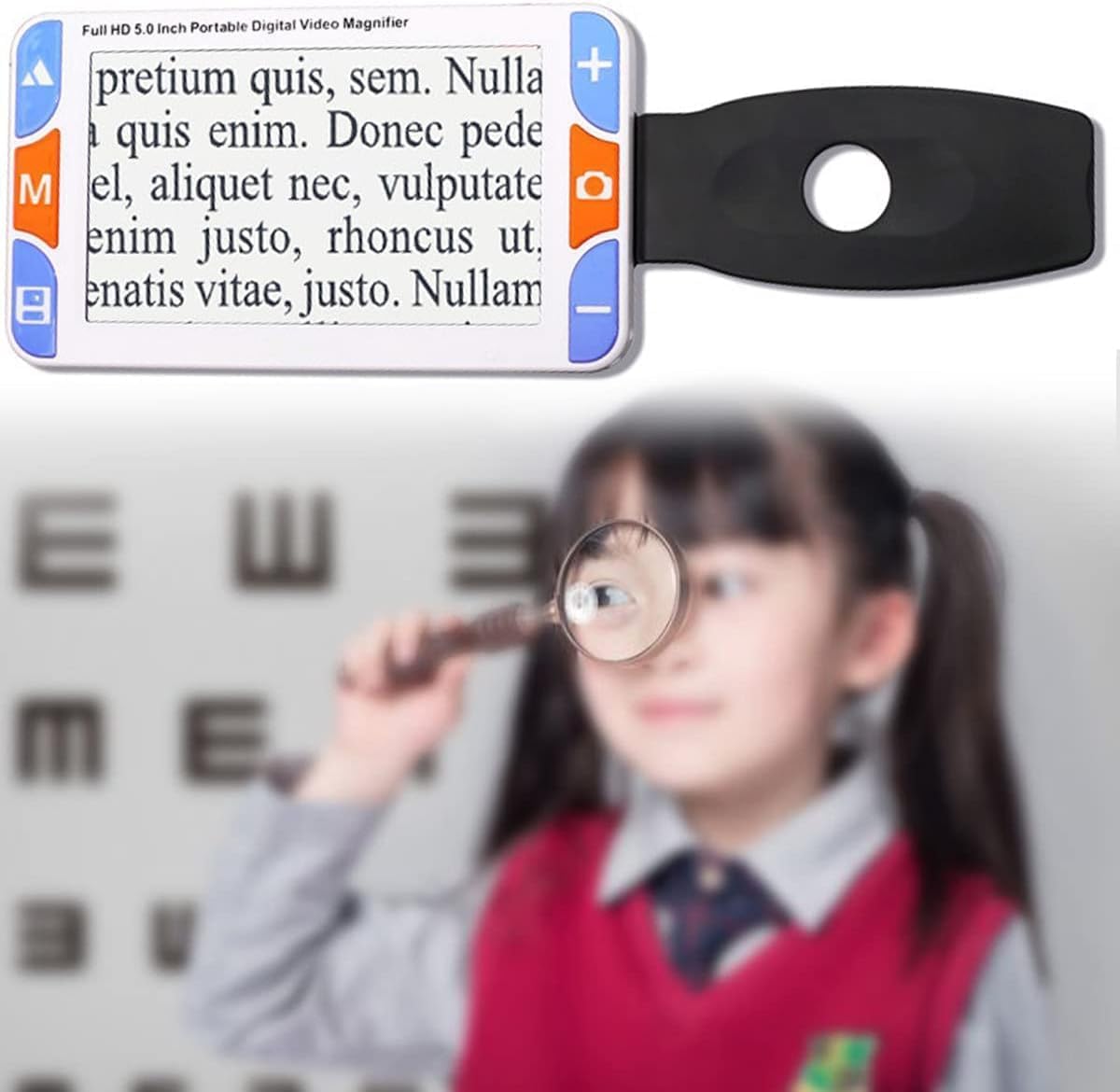 Lupa digital de mano con pantalla de 5 pulgadas, aumento 3X-48X e indicación de voz, 26 modos de color para personas con discapacidad visual