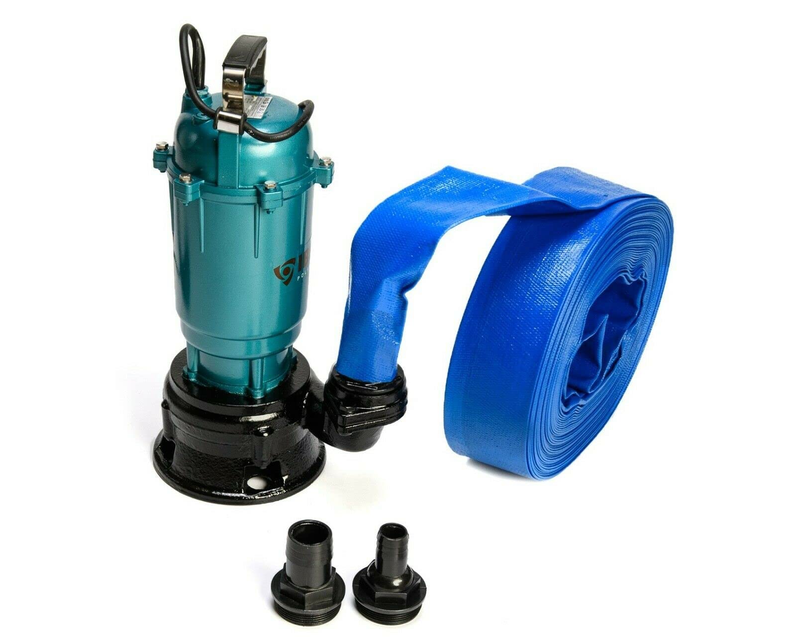 Heavy Duty Flood Sewage Water Pond Drain Septic Sump Cesspool Grinding Pump with Blue Layflat Hose 10 20 30 50m (30M LAYFLAT Blue Hose)