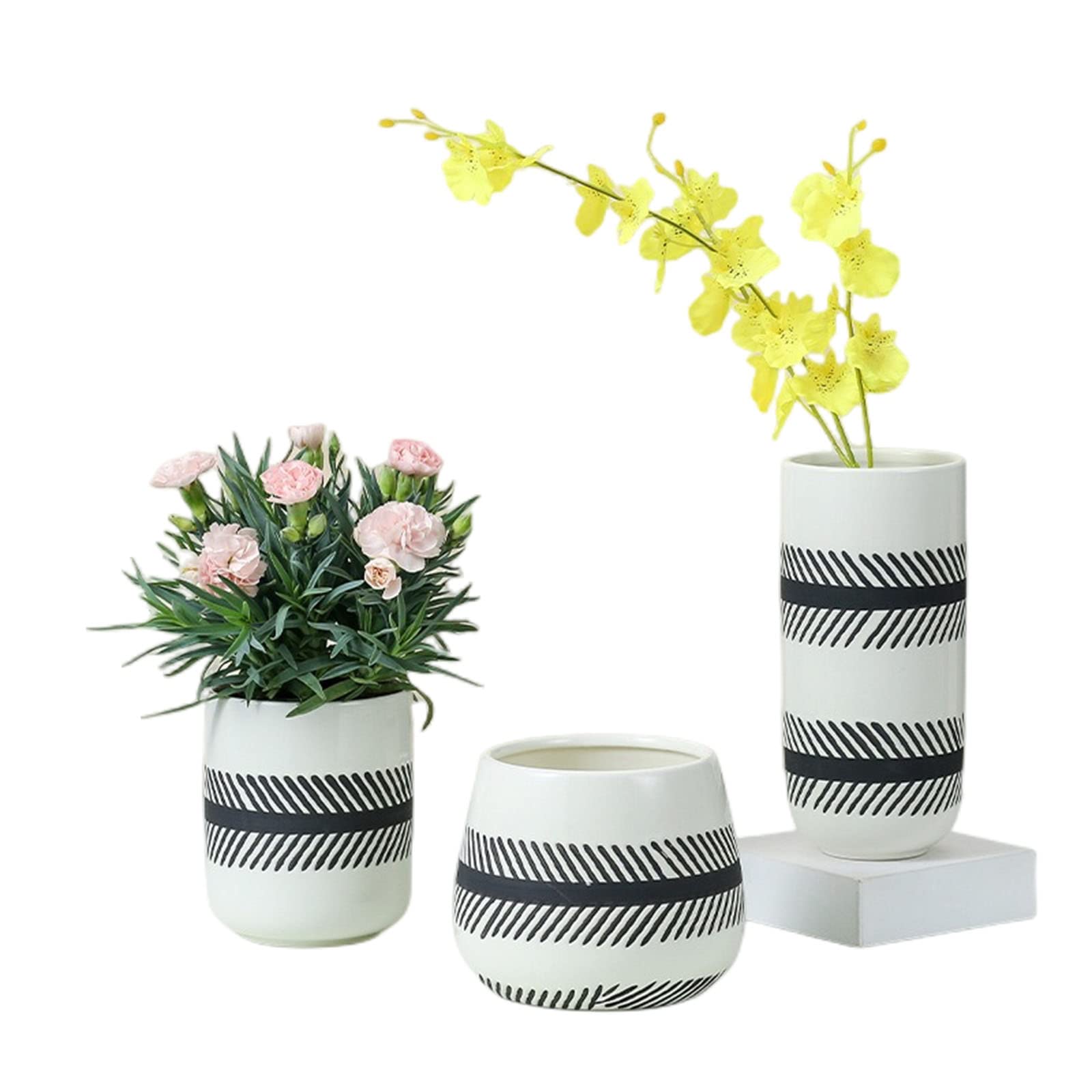 黒色ストライプ模様の陶器花瓶 黒色ストライプ模様の陶器花瓶
