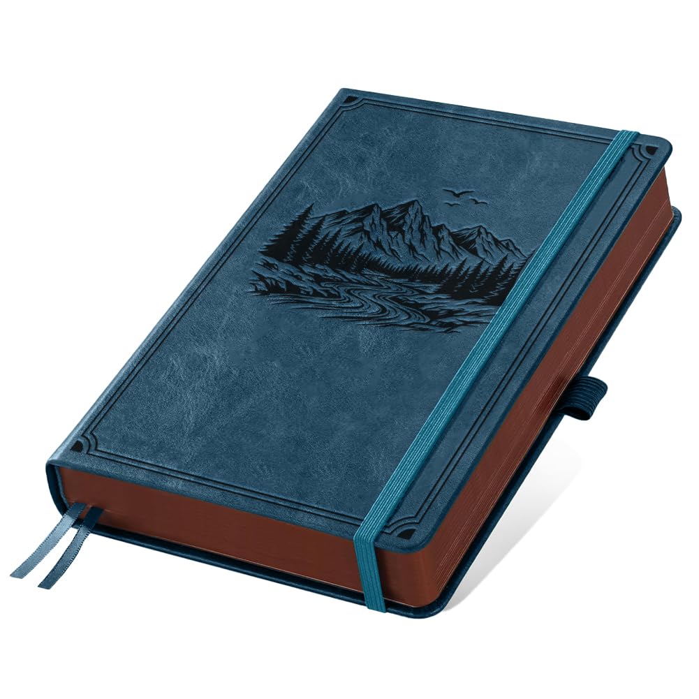 DOODLREAM A5 Mountain River Leather Journal, 300 Pages Lined Notebook, Blue Vintage Pattern Hardcover Notebook for Travel Diary, Business, Work and School Daily Writing — image 1