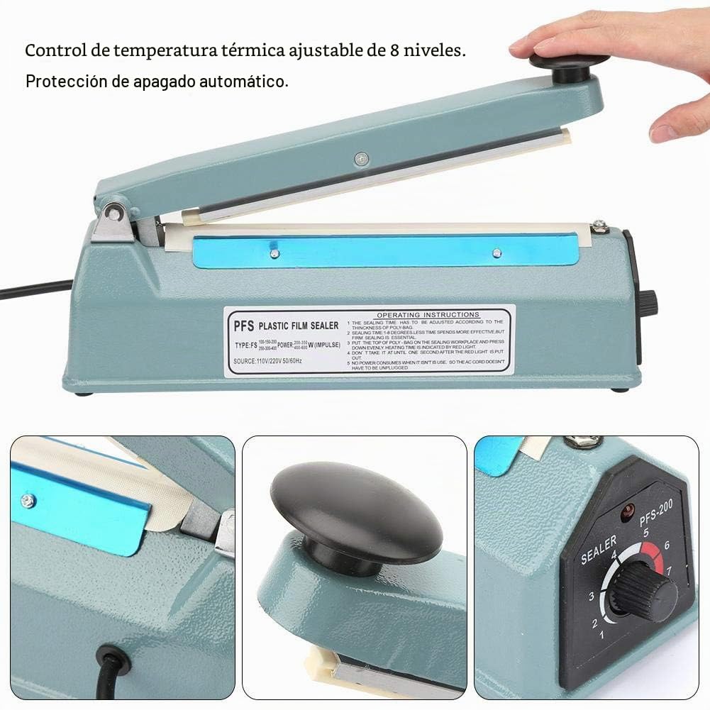 Máquina de sellado manual, Máquina de sellado manual de pulso de termosellado de metal de 8 pulgadas, Kit de herramientas de embalaje de bolsa más cercano EU Plug 220V