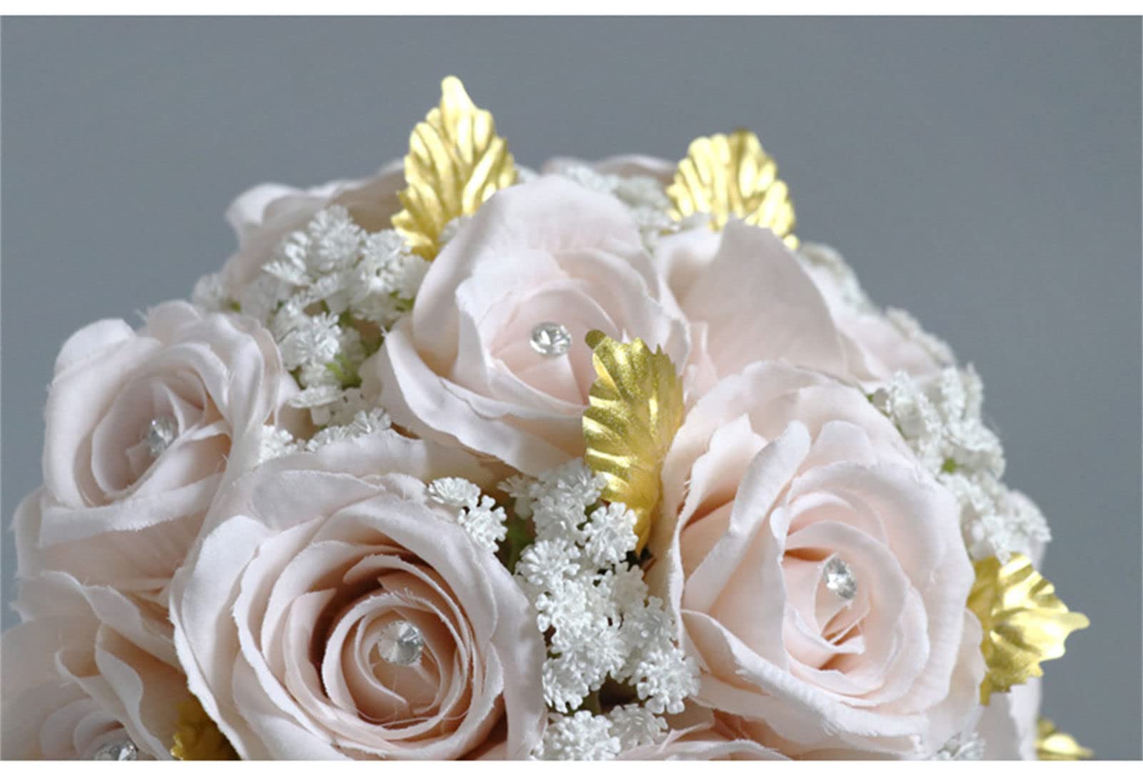 Bouquet di Fiori Artificiali da 8 Pollici, Rose Bianche finte in Seta, Bouquet da Sposa per Cerimonia, Anniversario, Baby Shower, Boho Rustico Vintage.