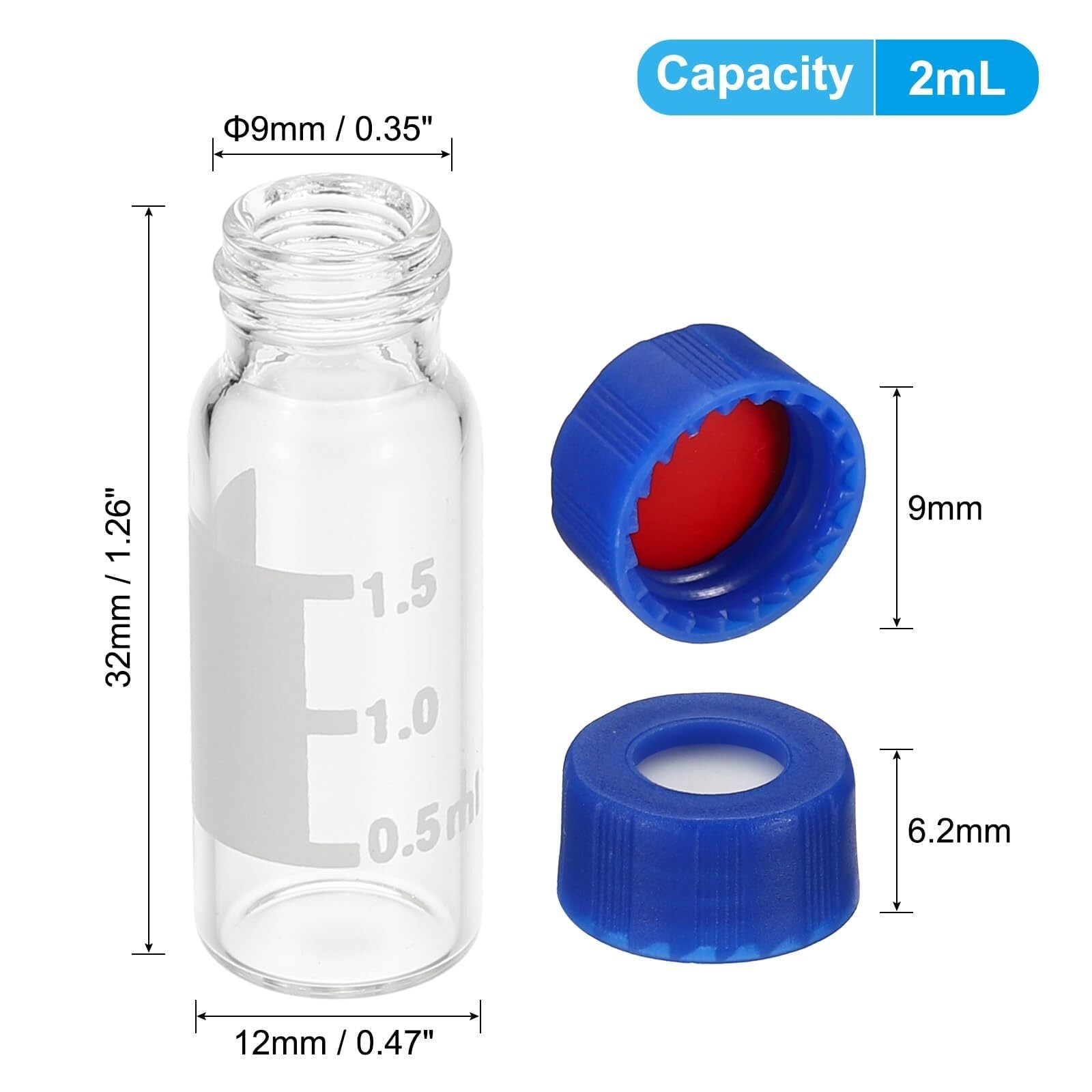 Viales para Autosampler de 2ml, Paquete de 400 - Viales de laboratorio HPLC/GC con tapón de rosca, Septa de PTFE y Silicona, graduados(400)