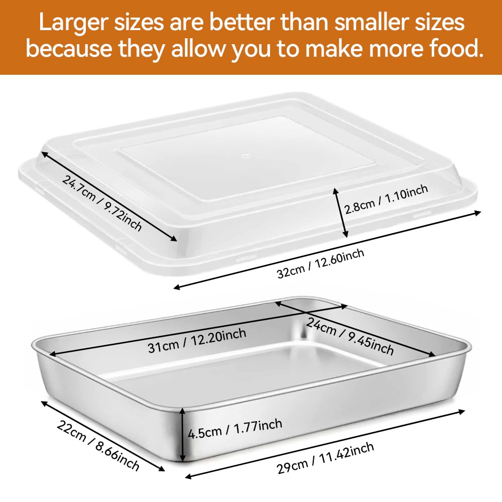 Teglia da Forno con Coperchio 31x 24x 5cm Contenitori per Alimenti Teglia da Forno in Acciaio Inox con Coperchio Ermetico Teglia Quadrata per Torte Teglia Rettangolare per Cottura per Tiramisu