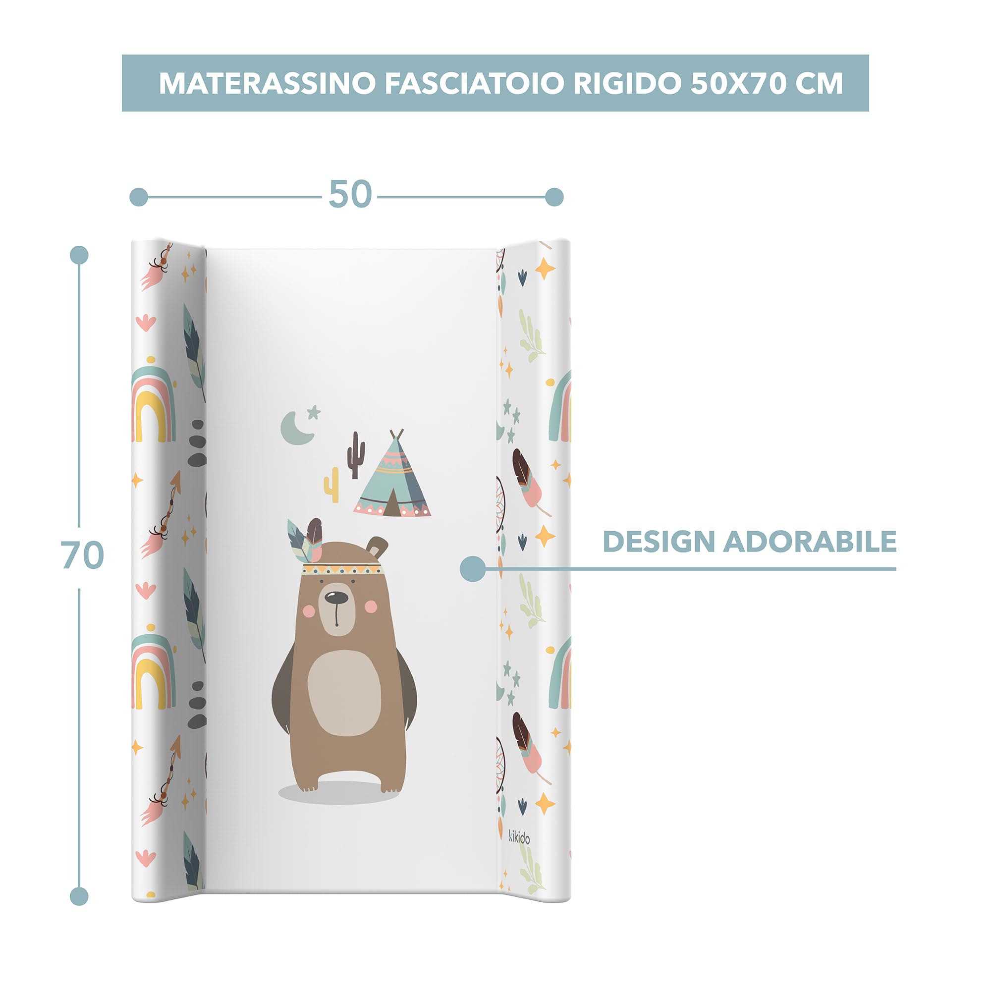 Kikido Materassino Fasciatoio 50x70 - Teddy - Materasso Fasciatoio in PVC con Bordi Rialzati - Materassino Universale con Spondine di Sicurezza, Universale e Impermeabile 70x50 - 3