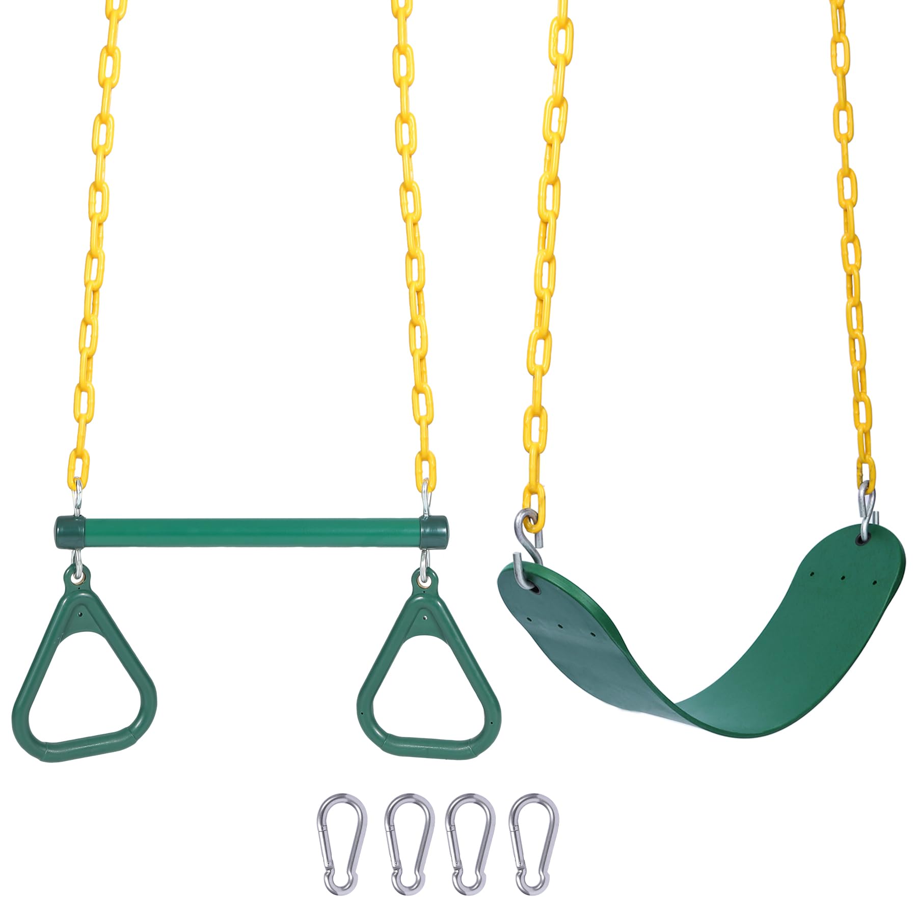 RedSwing Trapeze Swing Bar Rings and Swing Seat for Kids,Heavy Duty Safe Playground Swings Set Replacement for Children's Indoor and Outdoor Play, 330 Pounds Capacity, Green