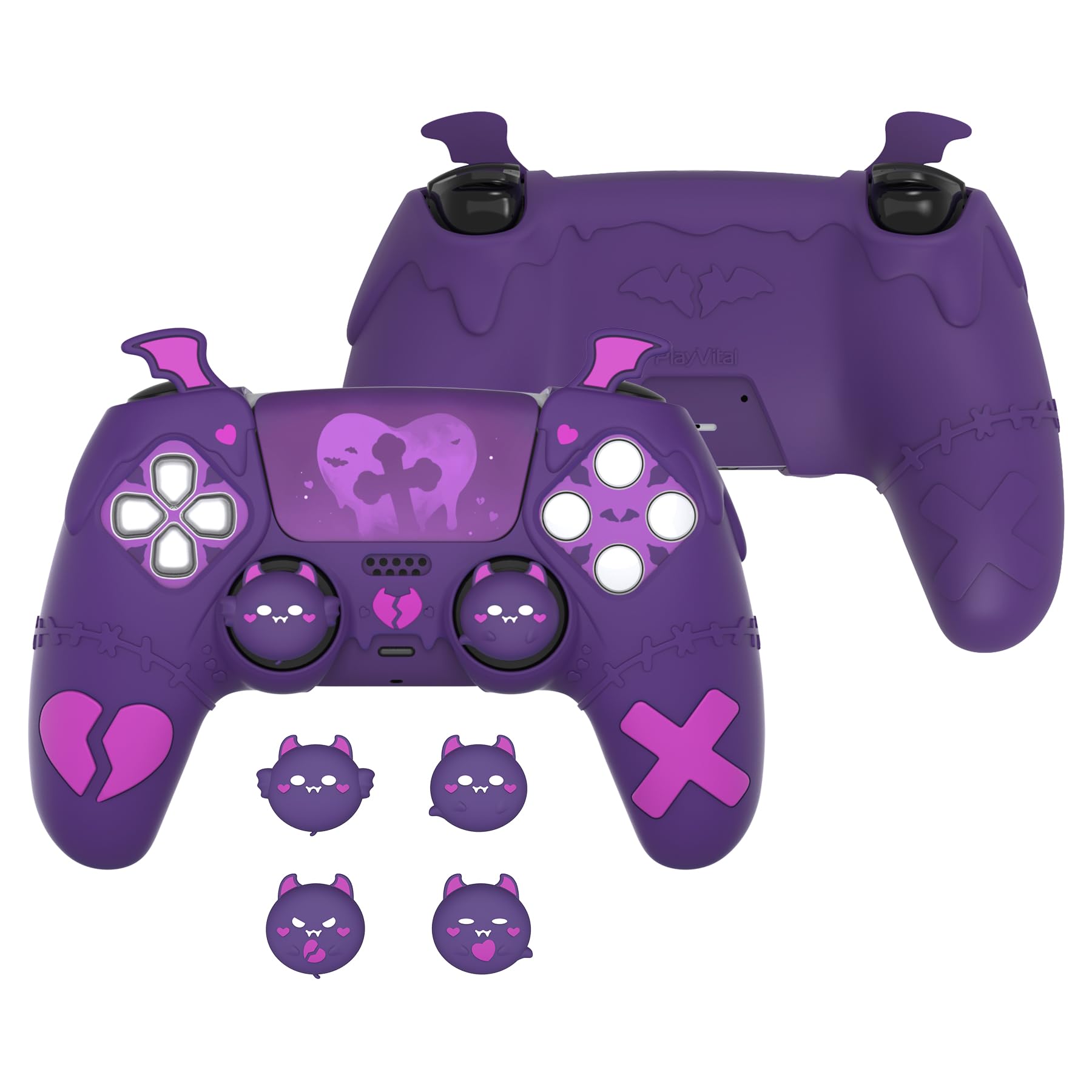 PlayVital Etui na Kontroler do ps5 z Nakładkami Joystick i Naklejką Skin,Silikonowa Osłona Ochronna do ps5, Kompatybilna ze Stacją Ładującą – Fioletowy(Seria Gothic Imp)