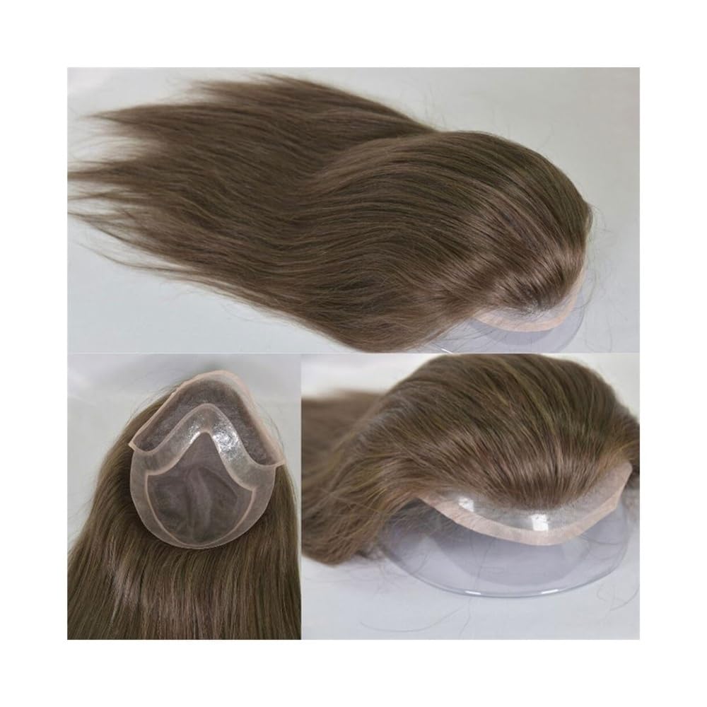 Tupecik męski Swiss Lace Front Men Toupee 8"x10" Mono PU Hairpiece 12" Long Human Hair System Units Treski(#4 Color)