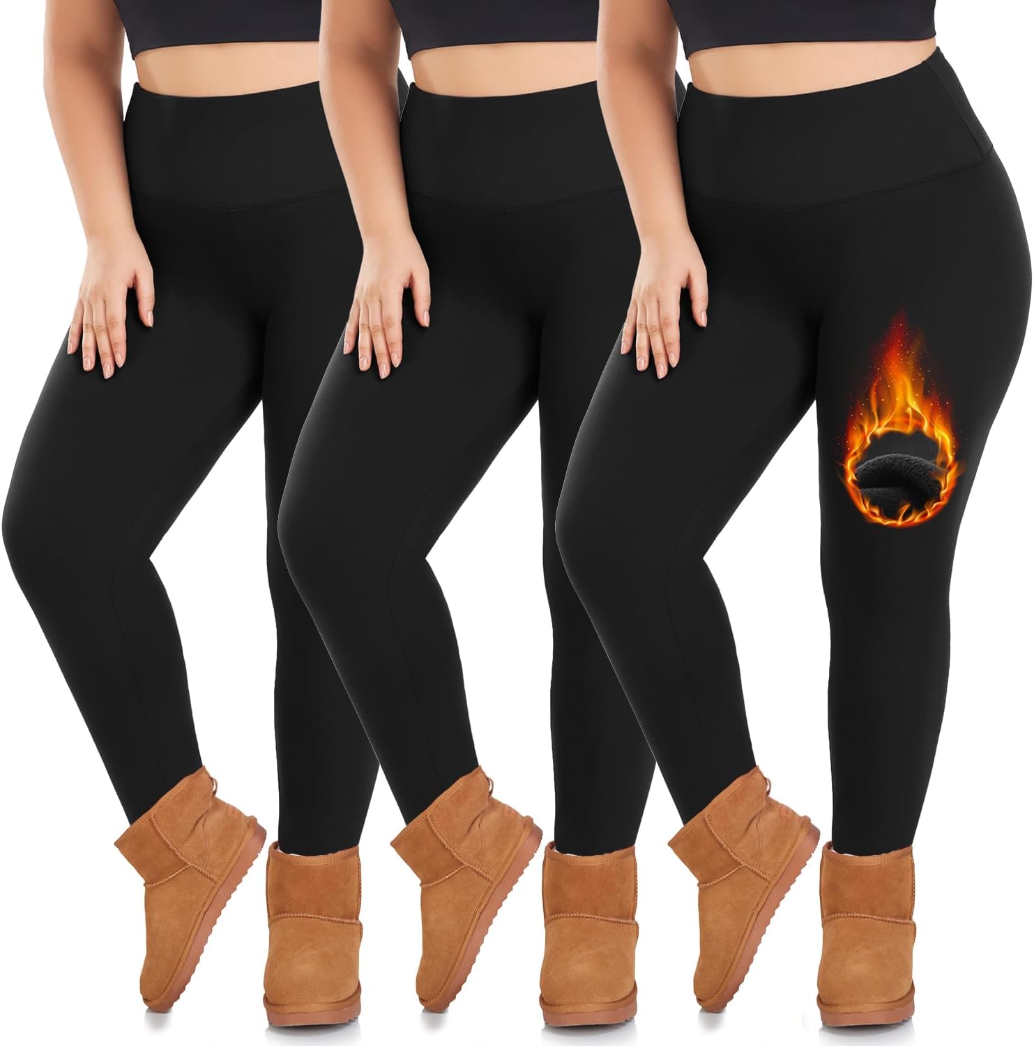 we fleece 3 Pack Plus Size Fleece Lined Leggings Women -Stretchy X-Large-4X Warm Winter Yoga Pants Thermal Leggings