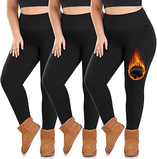 3 Pack Plus Size Fleece Lined Leggings Women -Stretchy X-Large-4X Warm W...