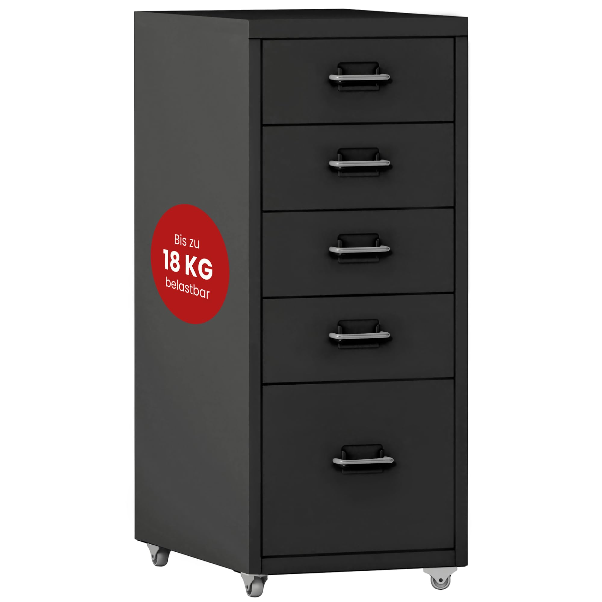 en.casa Rollcontainer Kökar – Schubladenschrank aus Metall, 5 Schubladen, 69 × 28 × 41 cm, Schwarz matt