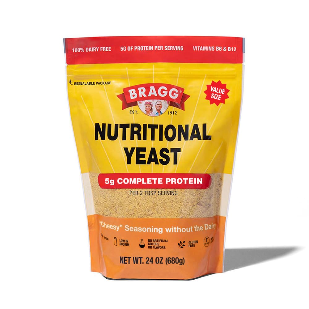 Bragg Premium Nutritional Yeast Seasoning - Vegan, Gluten Free – Good Source of Protein & Vitamins – Nutritious Savory Parmesan Cheese Substitute (24oz (Pack of 1), Original)